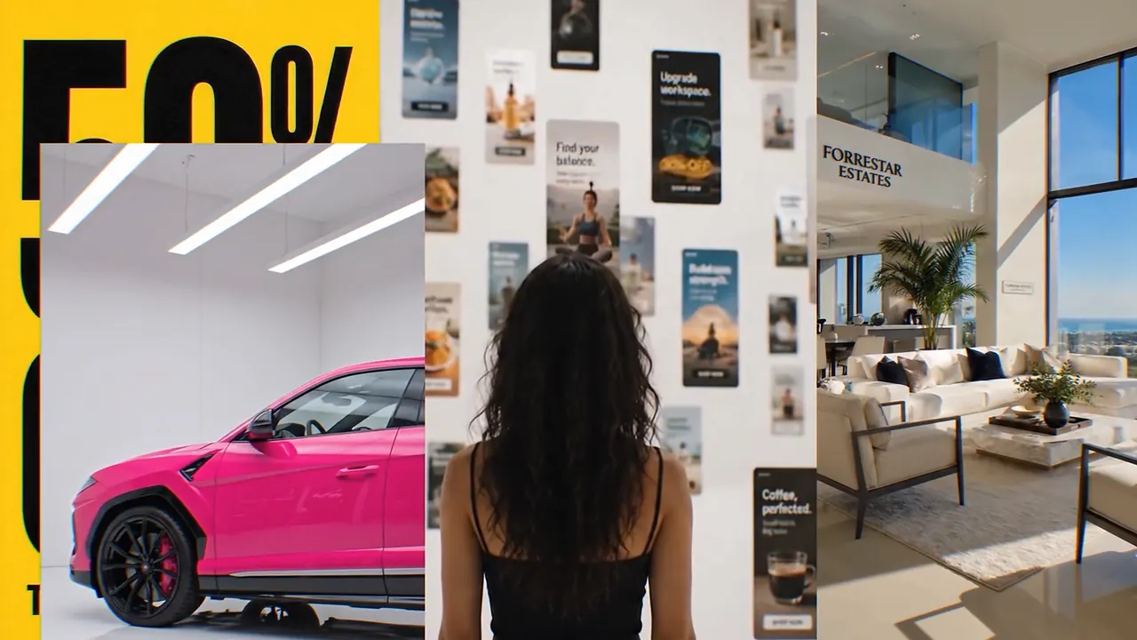 A pink car ad covers the offer card