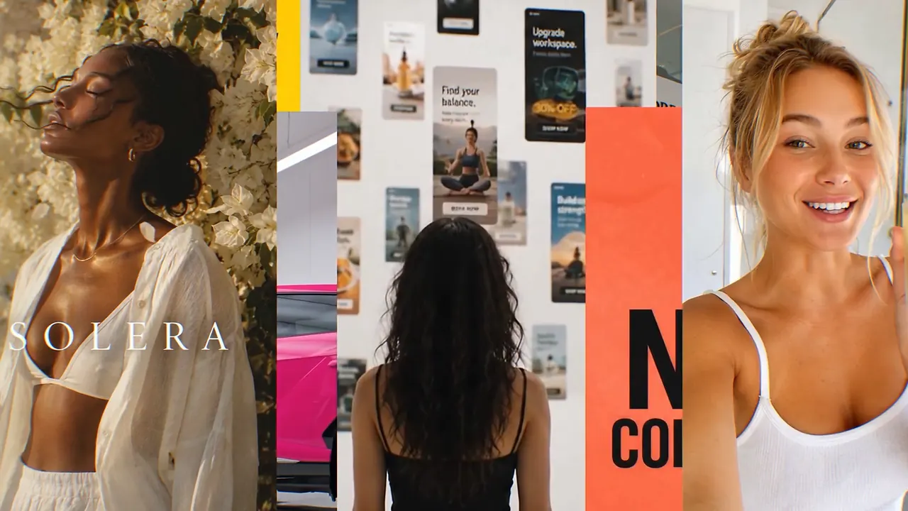 A smiling selfie-style skincare ad lands at the right edge