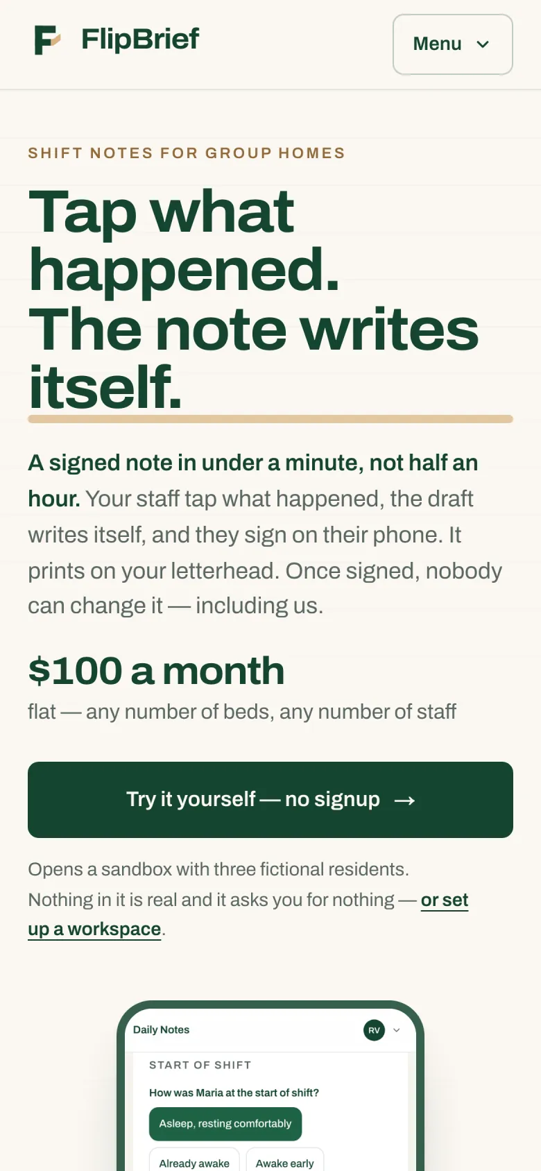 The same page on a phone.